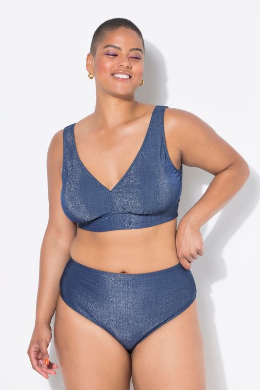 Bas de bikini taille haute, effet pailleté