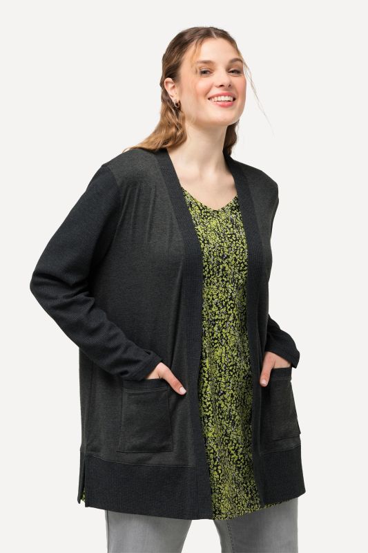 Veste en molleton, texture gaufrée, coupe ouverte et manches longues