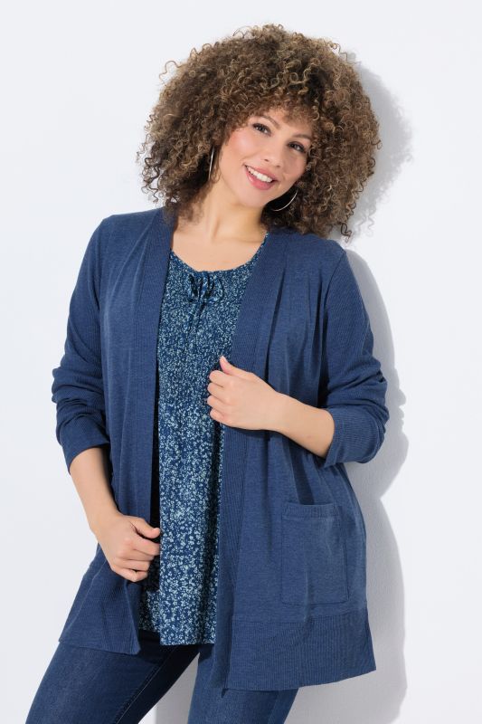 Veste en molleton, texture gaufrée, coupe ouverte et manches longues
