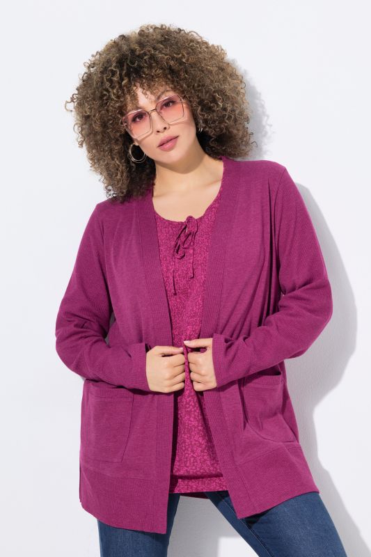 Veste en molleton, texture gaufrée, coupe ouverte et manches longues
