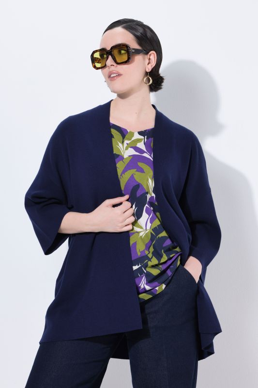 Cardigan oversize, coupe ouverte, col châle et manches courtes