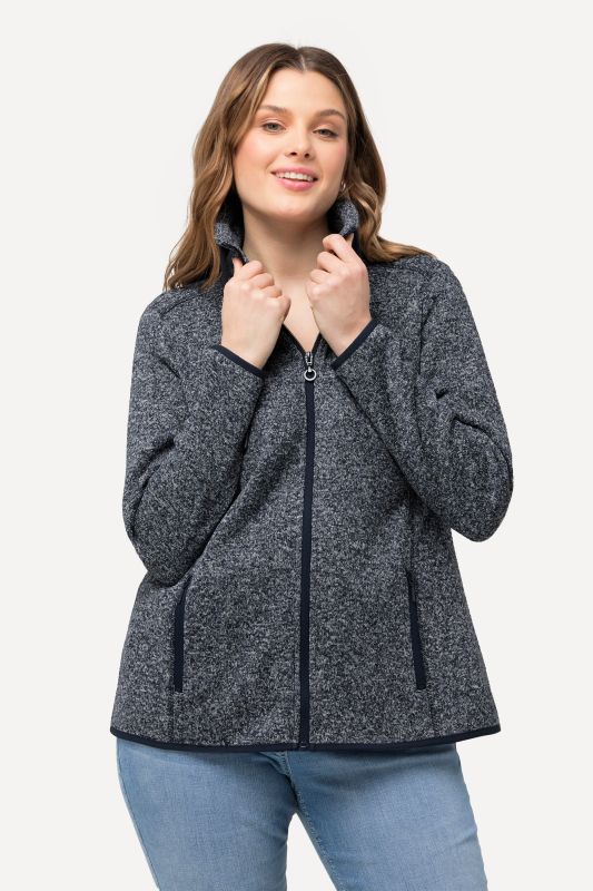 Veste en maille polaire, motif chiné, col montant et poches zippées
