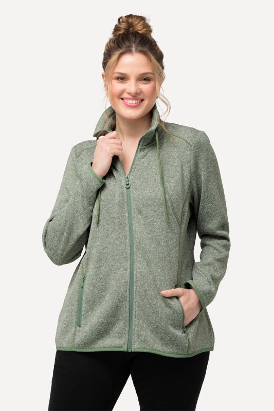 Veste en maille polaire, motif chiné, col montant et poches zippées