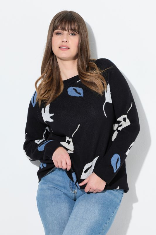 Pull en coton bio, manches longues et encolure bateau, motif feuilles