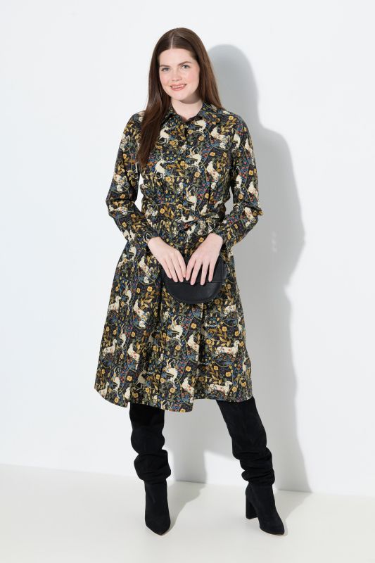 Robe chemisier, motif hiboux, col chemise et manches longues