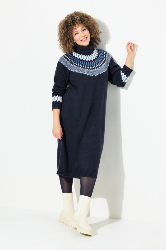 Robe en maille à manches longues, col roulé et motif norvégien.