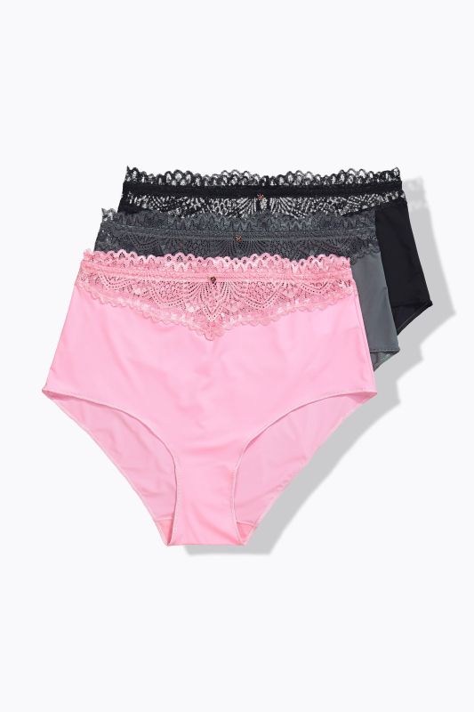 Lot de 3 culottes maxi TruYou, microfibre, dentelle à la taille