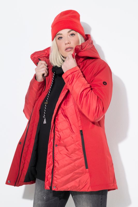 Veste matelassée Softshell à capuche, matière résistante aux intempéries, coupe évasée