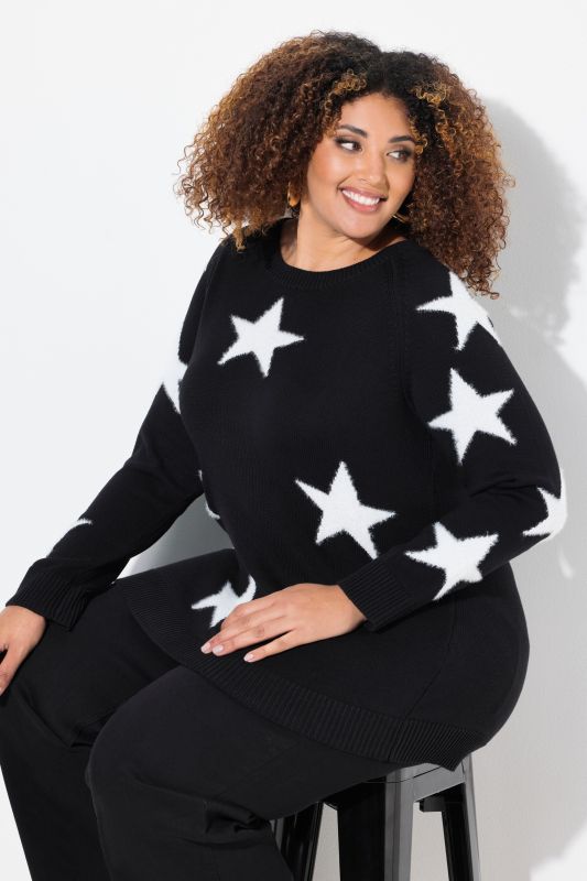Pull à col rond et manches longues raglan, étoiles brillantes