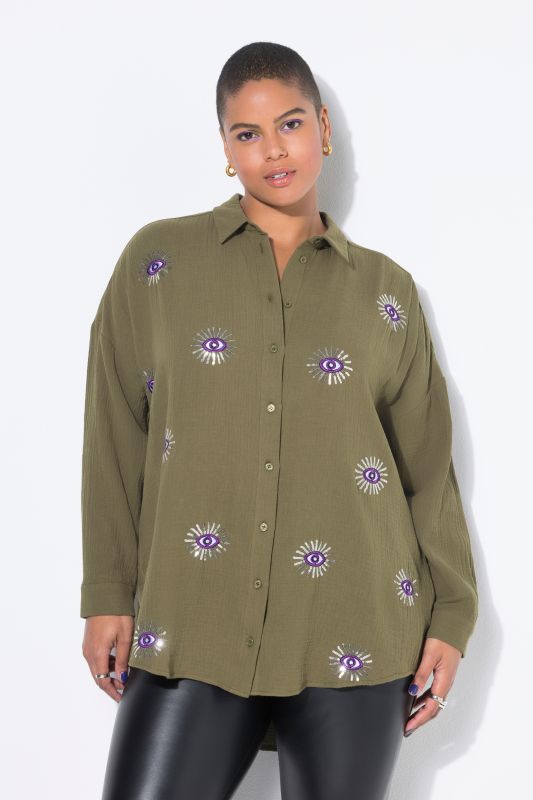 Chemisier oversize en mousseline. Broderie yeux