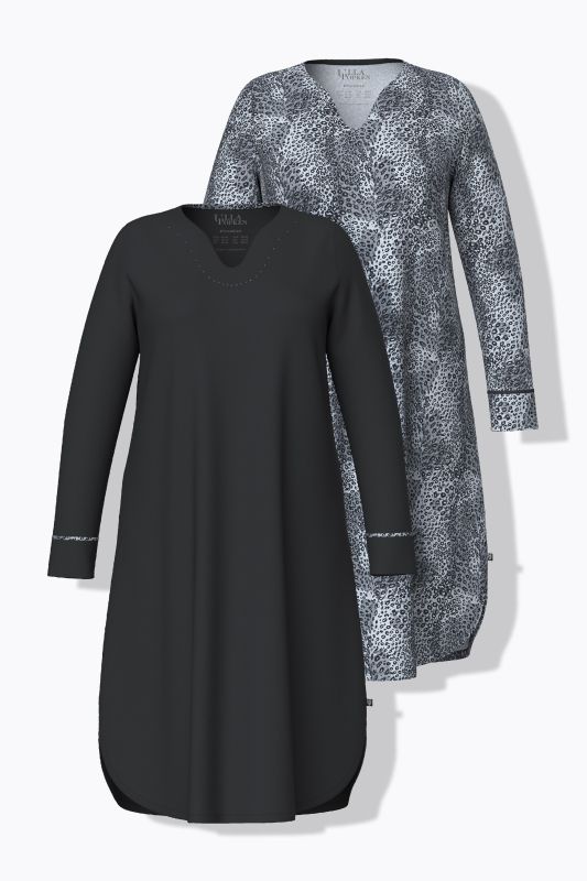 Lot de 2 T-shirts de nuit à col tunisien et manches longues