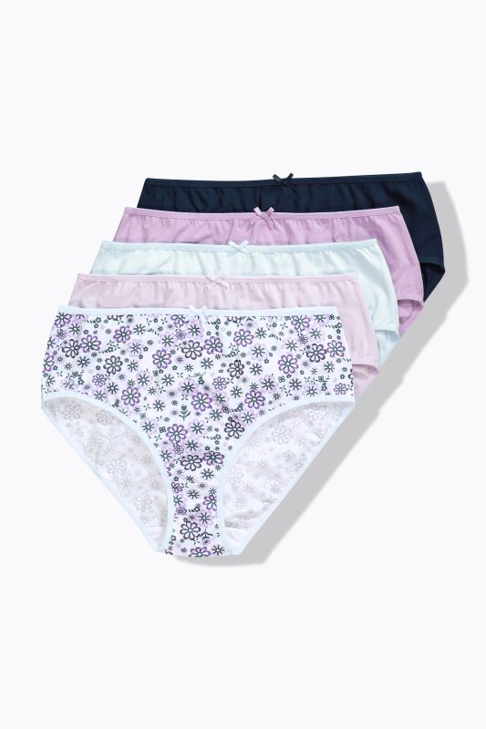 Culottes midi, lot de 5, fleurs/uni, tour de cuisse échancré