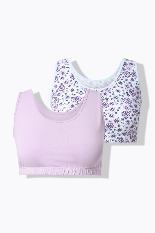 Brassières en lot de 2, imprimé/uni, décolleté rond