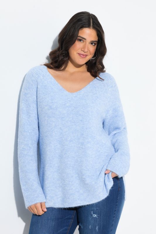 Pull encolure en V, manches longues et maille côtelée