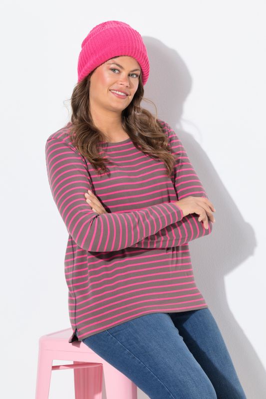 T-shirt rayé, manches longues et décolleté rond