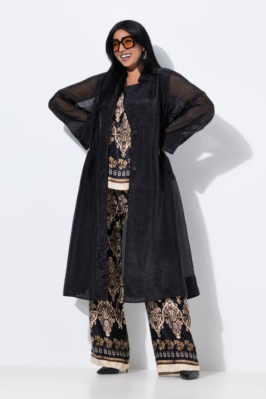 Manteau en organza, coupe évasée et col à revers