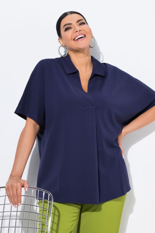 Sweat-shirt oversize à manches courtes, col chemise