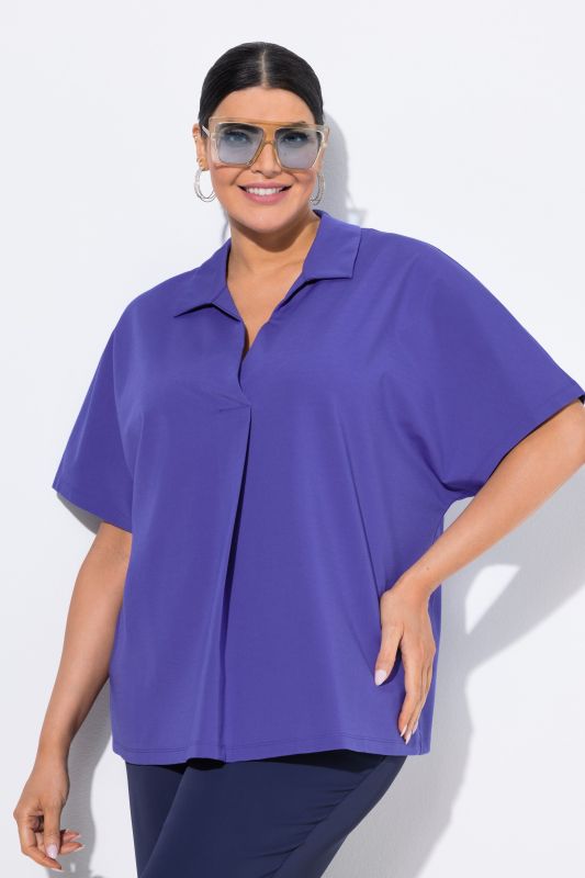 Sweat-shirt oversize à manches courtes, col chemise