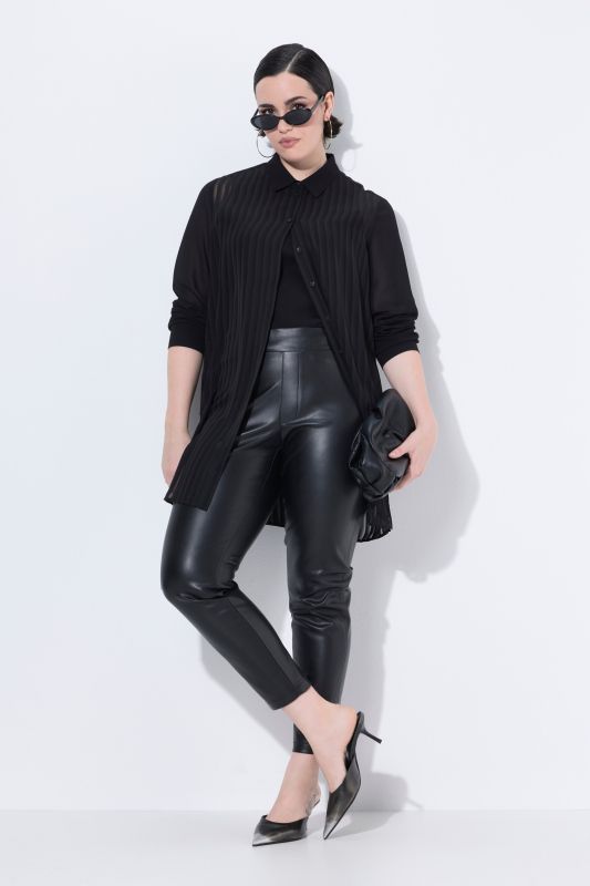 Chemisier col chemise et manches longues, rayures transparentes
