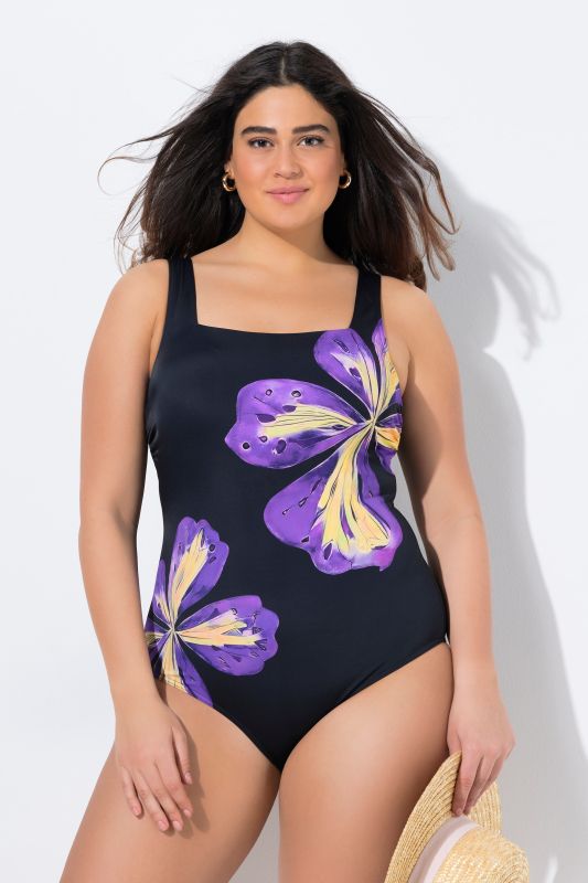 Maillot de bain, motif fleurs, bonnets souples, matière recyclée
