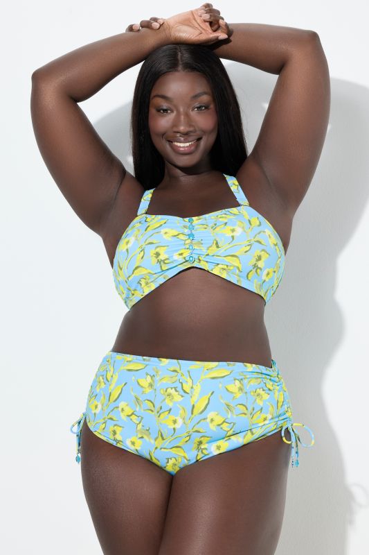Bikini à bretelles réglables, rubans fantaisie et imprimé fleurs