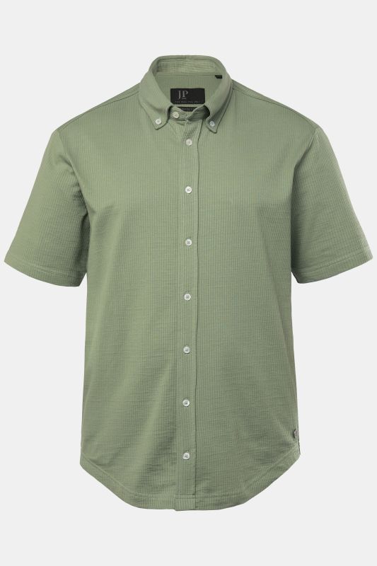Chemise en jersey seersucker JP 1880, manches courtes et col à pointes boutonnées, coupe Modern Fit - jusqu'au 8 XL