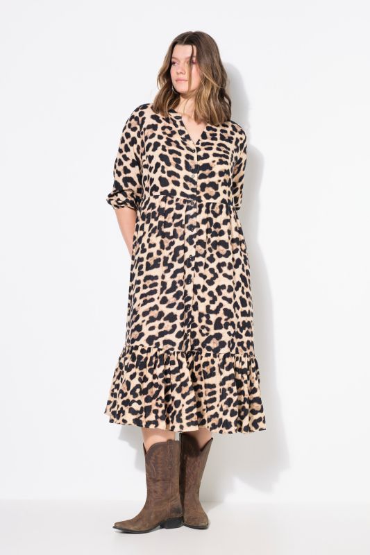 Robe maxi en mousseline, imprimé léopard, coupe évasée