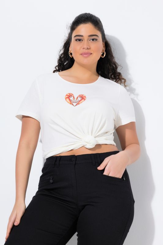 T-shirt, motif crevettes, coupe classique, col rond, manches courtes
