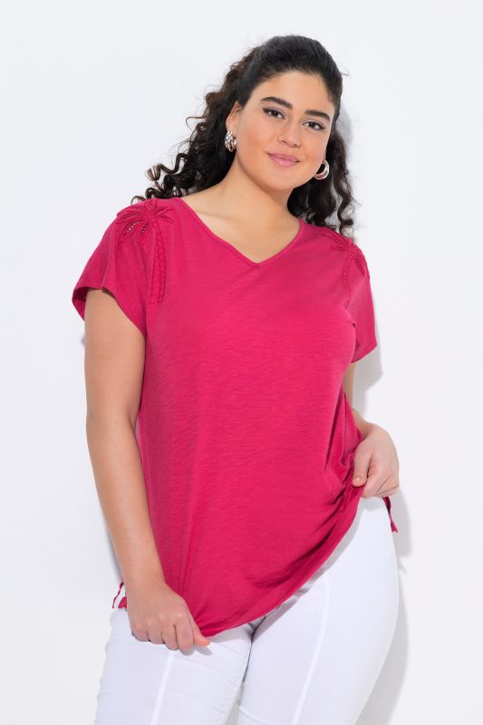 T-shirt, motif palmiers, oversize, col V, manches courtes