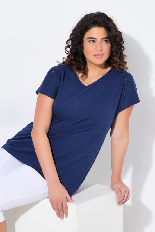 T-shirt, motif palmiers, oversize, col V, manches courtes