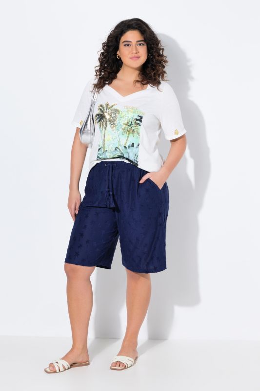 Short Mary, tissu éponge, motif palmiers, jambe large, taille élastique
