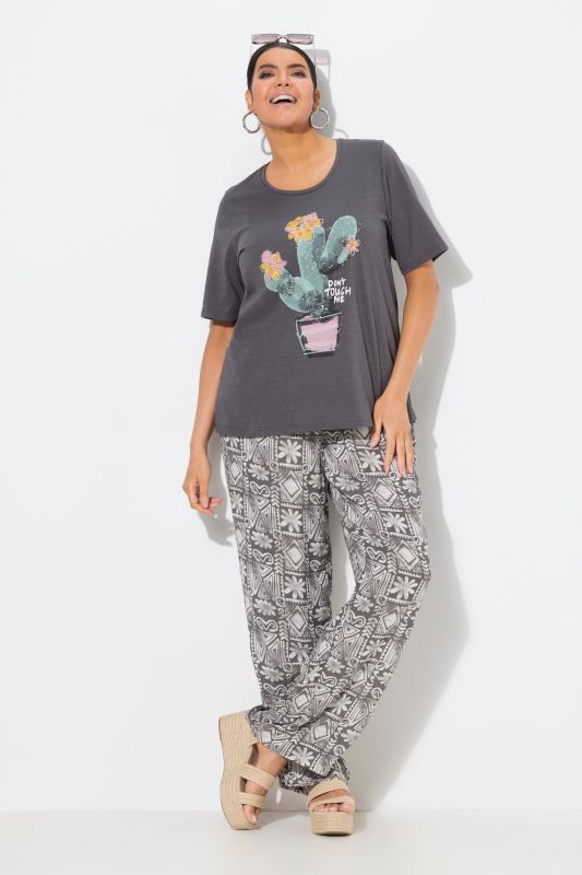 Pantalon Rose, imprimé, jambe large, taille élastique