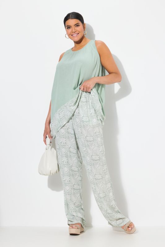 Pantalon Rose, imprimé, jambe large, taille élastique