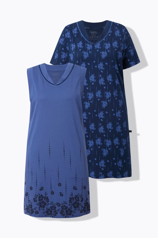 Grands T-shirts, lot de 2, motif à fleurs, col en V, manches courtes/sans manches