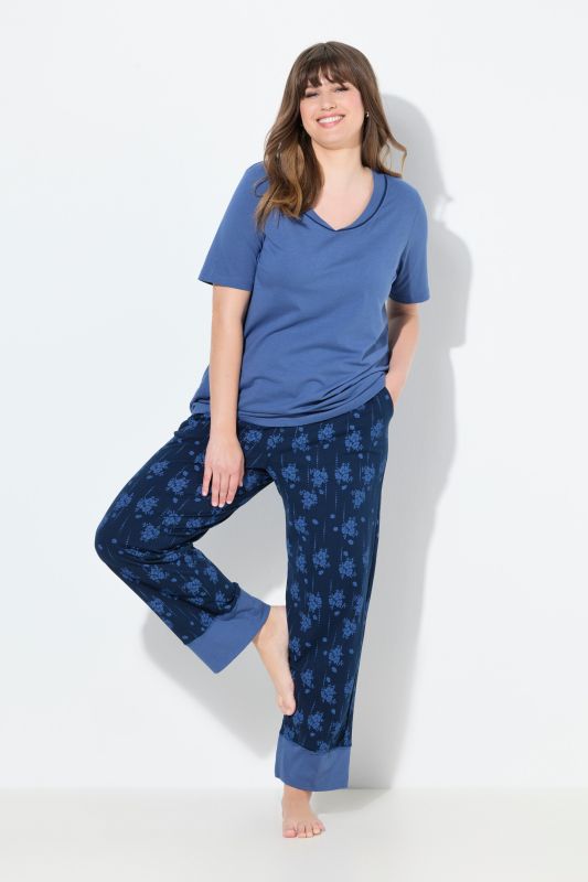 Pyjama, motif à fleurs, col V, manches courtes