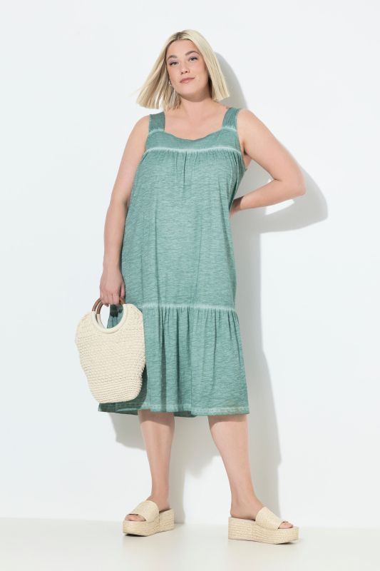Robe en jersey, cold dyed, coupe évasée, col rond, sans manches