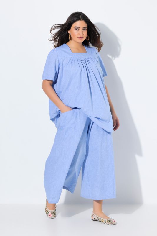 Jupe-culotte palazzo, longueur genou, jambe large, mélange de lin