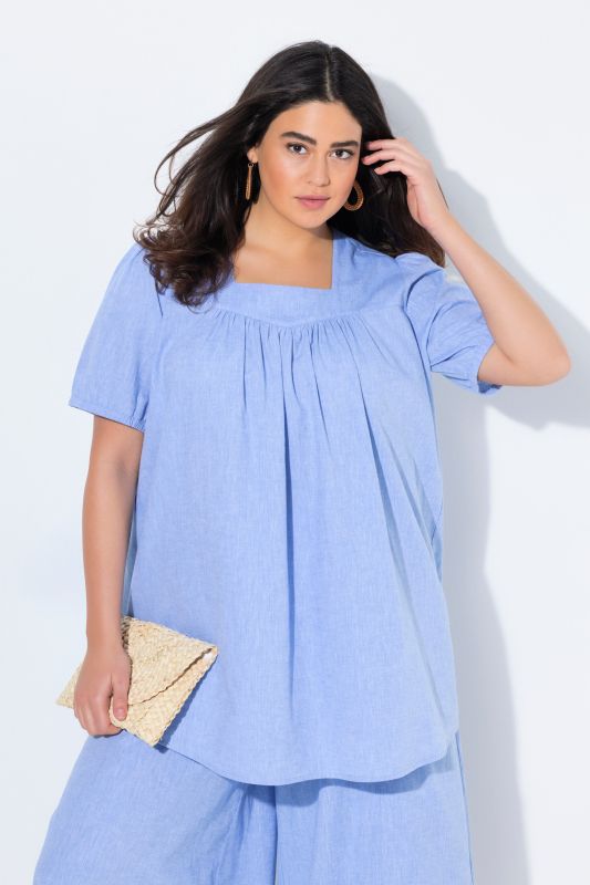 Tunique, décolleté carré, manches courtes bouffantes, coton bio