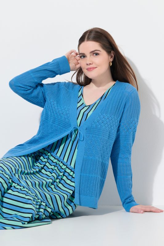 Cardigan, ajouré, col V, manches longues, coton bio
