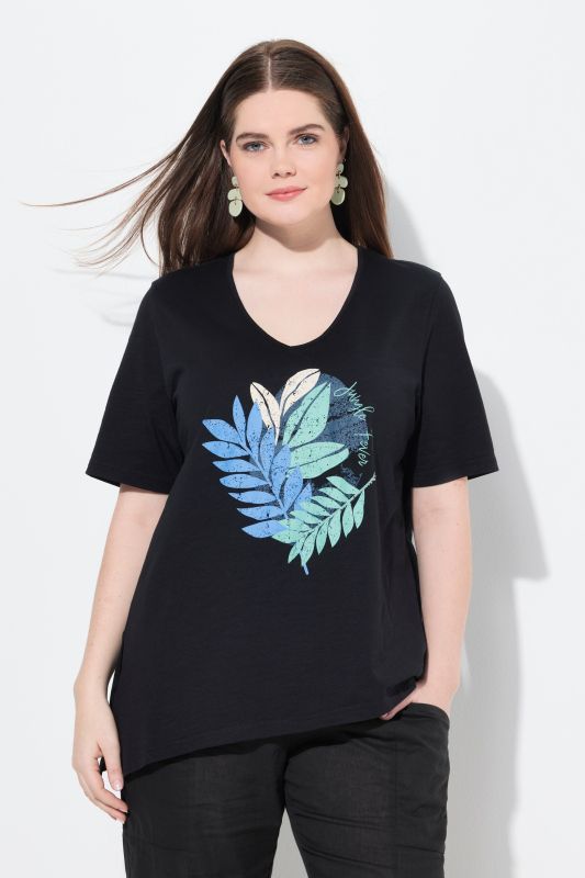T-shirt en coton bio. Col V et manches courtes. Perles fantaisie