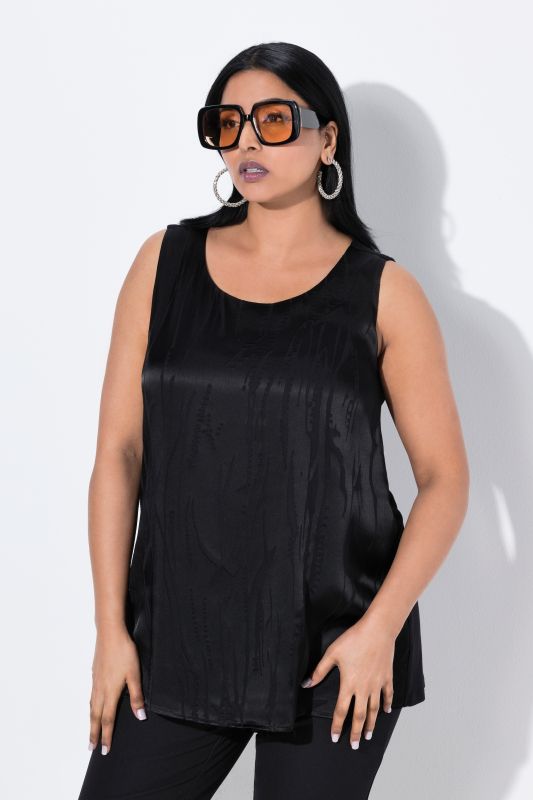 Blouse sans manches en satin dévoré, décolleté rond, coupe évasée