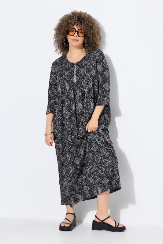 Robe midi en jersey, manches 3/4, motif peau de serpent