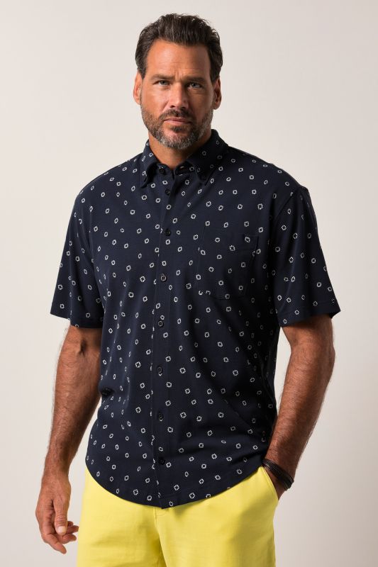 Chemise JP 1880 en maille piquée, manches courtes et col à pointes boutonnées, coupe Modern Fit - jusqu'au 8 XL