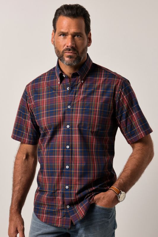 Chemise à carreaux JP 1880. Manches courtes et col à pointes boutonnées. Coupe Modern Fit - jusqu'au 8 XL