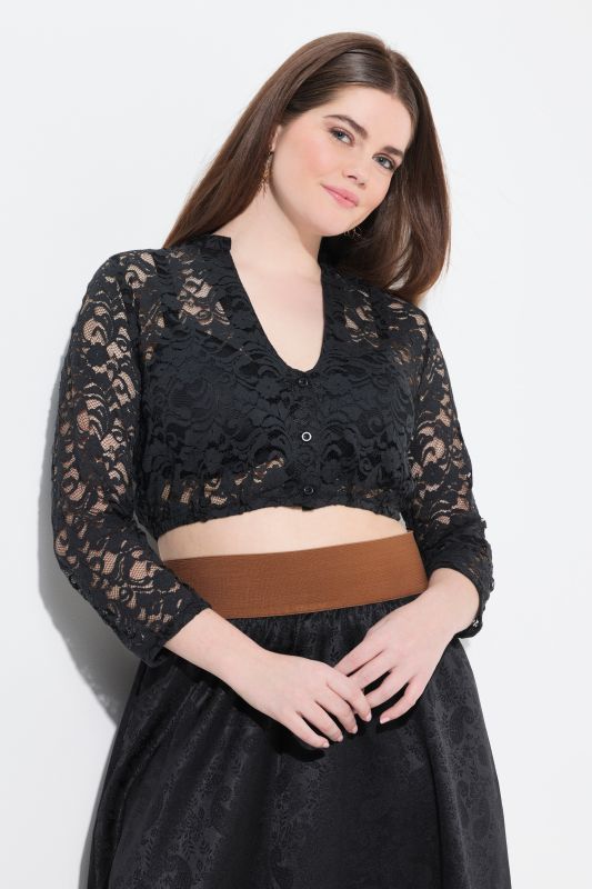 Chemisier traditionnel Dirndl à dentelle. Col en V et manches 3/4. Taille élastique