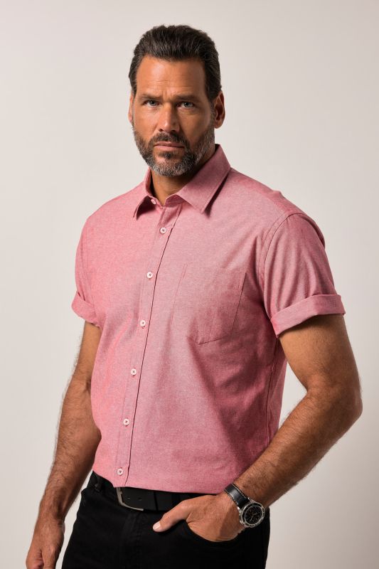 Chemise aspect lin JP 1880. Manches courtes et col Kent. Coupe Modern Fit - jusqu'au 8 XL