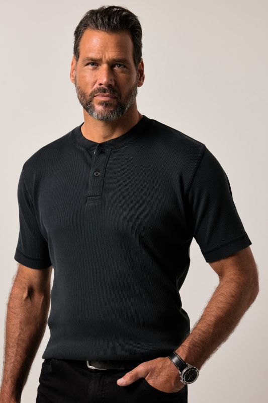 Henley JP 1880 en jersey côtelé. Manches courtes et finition FLEXNAMIC®. Style vintage - jusqu'au 8 XL