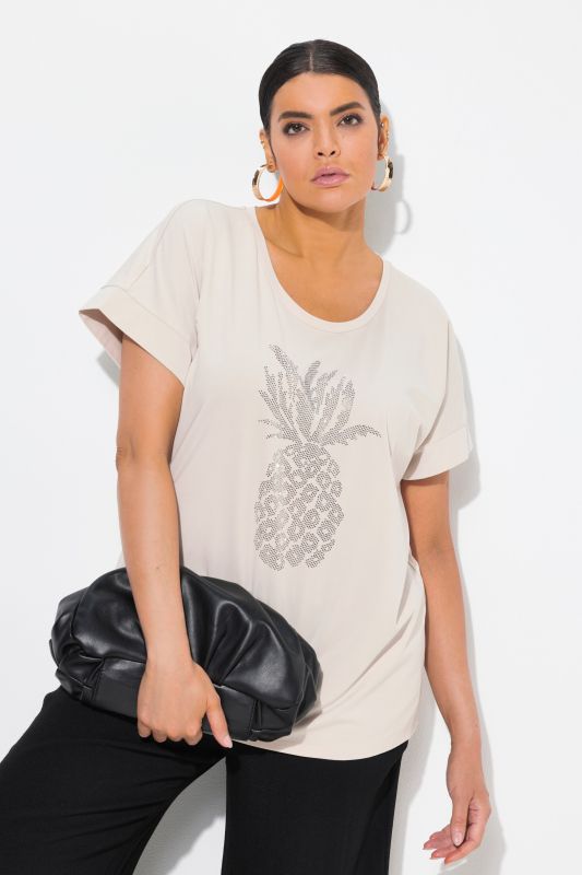 T-shirt oversize. Encolure ronde et manches courtes. Motif ananas à strass fantaisie