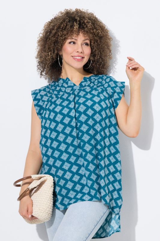 Blouse sans manches, plis fantaisie et coupe évasée