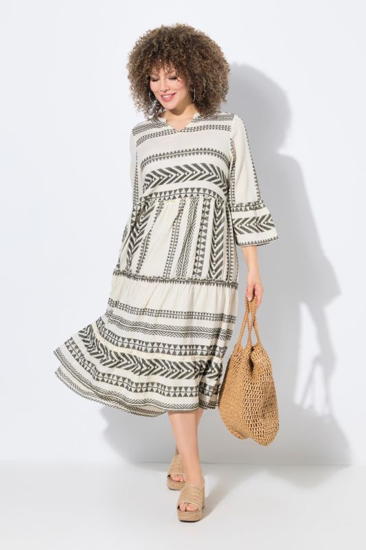 Robe caftan à volants, manches 3/4 et coupe évasée